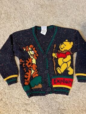 Vintage Kids Navy Winnie the Pooh Explorer Knit Cardigan